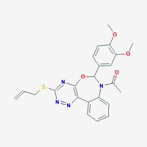 molecular formula C23H22N4O4S B307721 7-Acetyl-3-(allylsulfanyl)-6-(3,4-dimethoxyphenyl)-6,7-dihydro[1,2,4]triazino[5,6-d][3,1]benzoxazepine 