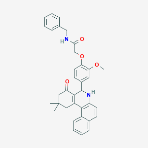 molecular formula C35H34N2O4 B307748 N-benzyl-2-[4-(2,2-dimethyl-4-oxo-1,2,3,4,5,6-hexahydrobenzo[a]phenanthridin-5-yl)-2-methoxyphenoxy]acetamide 