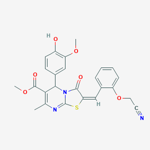 molecular formula C25H21N3O6S B307751 methyl (2E)-2-[[2-(cyanomethoxy)phenyl]methylidene]-5-(4-hydroxy-3-methoxyphenyl)-7-methyl-3-oxo-5H-[1,3]thiazolo[3,2-a]pyrimidine-6-carboxylate 