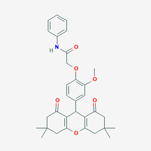 molecular formula C32H35NO6 B307752 2-[2-methoxy-4-(3,3,6,6-tetramethyl-1,8-dioxo-2,3,4,5,6,7,8,9-octahydro-1H-xanthen-9-yl)phenoxy]-N-phenylacetamide 