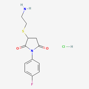 molecular formula C12H14ClFN2O2S B3077533 3-[(2-Aminoethyl)thio]-1-(4-fluorophenyl)-2,5-pyrrolidinedione hydrochloride CAS No. 1048649-31-5