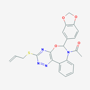 molecular formula C22H18N4O4S B307759 7-Acetyl-3-(allylsulfanyl)-6-(1,3-benzodioxol-5-yl)-6,7-dihydro[1,2,4]triazino[5,6-d][3,1]benzoxazepine 