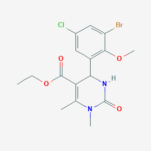 molecular formula C16H18BrClN2O4 B307760 Ethyl 4-(3-bromo-5-chloro-2-methoxyphenyl)-1,6-dimethyl-2-oxo-1,2,3,4-tetrahydro-5-pyrimidinecarboxylate 
