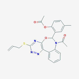 molecular formula C24H22N4O4S B307762 2-[7-Acetyl-3-(allylsulfanyl)-6,7-dihydro[1,2,4]triazino[5,6-d][3,1]benzoxazepin-6-yl]-4-methylphenyl acetate 