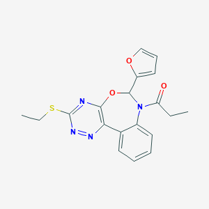 molecular formula C19H18N4O3S B307766 3-(Ethylthio)-6-(2-furyl)-7-propionyl-6,7-dihydro[1,2,4]triazino[5,6-d][3,1]benzoxazepine 