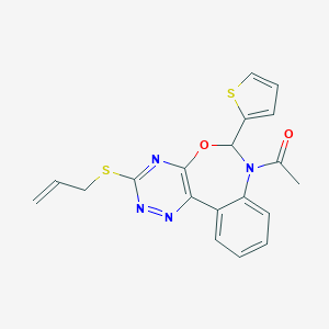 molecular formula C19H16N4O2S2 B307768 7-Acetyl-6-(2-thienyl)-6,7-dihydro[1,2,4]triazino[5,6-d][3,1]benzoxazepin-3-yl allyl sulfide 