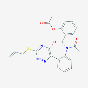 molecular formula C23H20N4O4S B307772 2-[7-Acetyl-3-(allylsulfanyl)-6,7-dihydro[1,2,4]triazino[5,6-d][3,1]benzoxazepin-6-yl]phenyl acetate 