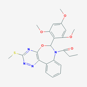 molecular formula C23H24N4O5S B307775 3-(Methylsulfanyl)-7-propionyl-6-(2,4,6-trimethoxyphenyl)-6,7-dihydro[1,2,4]triazino[5,6-d][3,1]benzoxazepine 