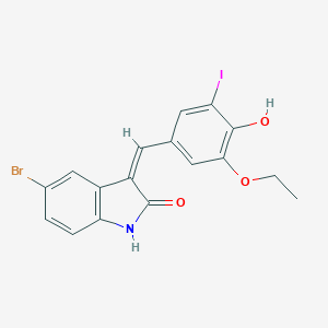 molecular formula C17H13BrINO3 B307786 5-bromo-3-(3-ethoxy-4-hydroxy-5-iodobenzylidene)-1,3-dihydro-2H-indol-2-one 