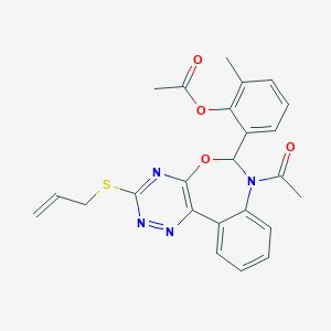 molecular formula C24H22N4O4S B307795 2-[7-Acetyl-3-(allylsulfanyl)-6,7-dihydro[1,2,4]triazino[5,6-d][3,1]benzoxazepin-6-yl]-6-methylphenyl acetate 