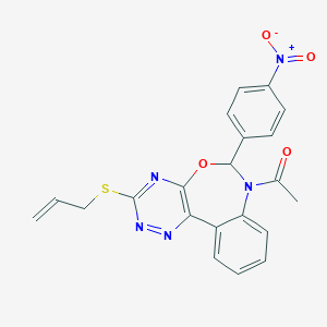 molecular formula C21H17N5O4S B307800 7-Acetyl-3-(allylsulfanyl)-6-{4-nitrophenyl}-6,7-dihydro[1,2,4]triazino[5,6-d][3,1]benzoxazepine 