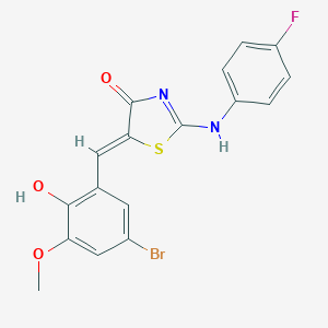 molecular formula C17H12BrFN2O3S B307811 (5Z)-5-[(5-bromo-2-hydroxy-3-methoxyphenyl)methylidene]-2-(4-fluoroanilino)-1,3-thiazol-4-one 