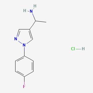 molecular formula C11H13ClFN3 B3078193 {1-[1-(4-Fluorophenyl)-1H-pyrazol-4-yl]ethyl}amine hydrochloride CAS No. 1049791-73-2