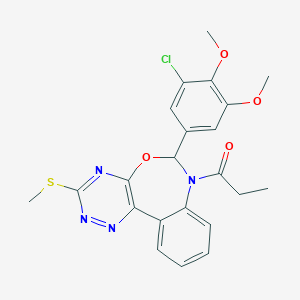molecular formula C22H21ClN4O4S B307824 6-(3-Chloro-4,5-dimethoxyphenyl)-3-(methylsulfanyl)-7-propionyl-6,7-dihydro[1,2,4]triazino[5,6-d][3,1]benzoxazepine 