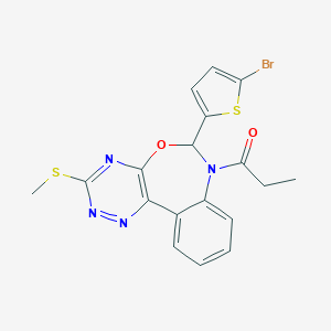 molecular formula C18H15BrN4O2S2 B307827 6-(5-Bromo-2-thienyl)-3-(methylsulfanyl)-7-propionyl-6,7-dihydro[1,2,4]triazino[5,6-d][3,1]benzoxazepine 