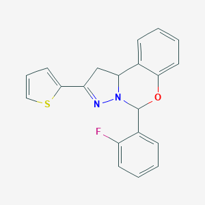 molecular formula C20H15FN2OS B307828 5-(2-Fluorophenyl)-2-(2-thienyl)-1,10b-dihydropyrazolo[1,5-c][1,3]benzoxazine 