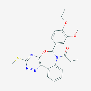 molecular formula C23H24N4O4S B307829 6-(4-Ethoxy-3-methoxyphenyl)-3-(methylsulfanyl)-7-propionyl-6,7-dihydro[1,2,4]triazino[5,6-d][3,1]benzoxazepine 