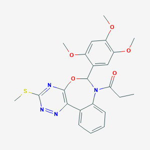molecular formula C23H24N4O5S B307830 3-(Methylsulfanyl)-7-propionyl-6-(2,4,5-trimethoxyphenyl)-6,7-dihydro[1,2,4]triazino[5,6-d][3,1]benzoxazepine 