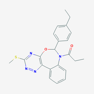 molecular formula C22H22N4O2S B307832 6-(4-Ethylphenyl)-7-propionyl-6,7-dihydro[1,2,4]triazino[5,6-d][3,1]benzoxazepin-3-yl methyl sulfide 