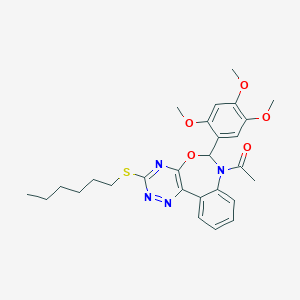 molecular formula C27H32N4O5S B307834 1-[3-(hexylsulfanyl)-6-(2,4,5-trimethoxyphenyl)[1,2,4]triazino[5,6-d][3,1]benzoxazepin-7(6H)-yl]ethanone 