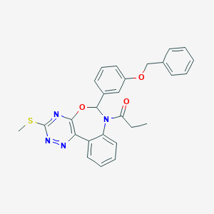 molecular formula C27H24N4O3S B307839 6-[3-(Benzyloxy)phenyl]-3-(methylsulfanyl)-7-propionyl-6,7-dihydro[1,2,4]triazino[5,6-d][3,1]benzoxazepine 