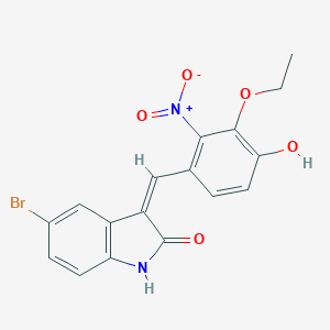 molecular formula C17H13BrN2O5 B307840 5-bromo-3-{3-ethoxy-4-hydroxy-2-nitrobenzylidene}-1,3-dihydro-2H-indol-2-one 