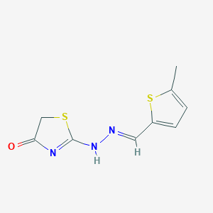 molecular formula C9H9N3OS2 B307843 2-[(2E)-2-[(5-methylthiophen-2-yl)methylidene]hydrazinyl]-1,3-thiazol-4-one 