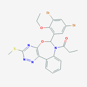 molecular formula C22H20Br2N4O3S B307848 2,4-Dibromo-6-[3-(methylsulfanyl)-7-propionyl-6,7-dihydro[1,2,4]triazino[5,6-d][3,1]benzoxazepin-6-yl]phenyl ethyl ether 
