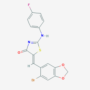 molecular formula C17H10BrFN2O3S B307852 (5Z)-5-[(6-bromo-1,3-benzodioxol-5-yl)methylidene]-2-(4-fluoroanilino)-1,3-thiazol-4-one 