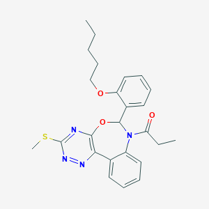 molecular formula C25H28N4O3S B307854 3-(Methylsulfanyl)-6-[2-(pentyloxy)phenyl]-7-propionyl-6,7-dihydro[1,2,4]triazino[5,6-d][3,1]benzoxazepine 