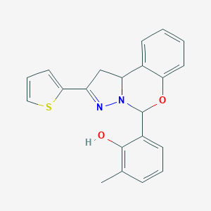 molecular formula C21H18N2O2S B307855 2-Methyl-6-(2-thien-2-yl-1,10b-dihydropyrazolo[1,5-c][1,3]benzoxazin-5-yl)phenol 