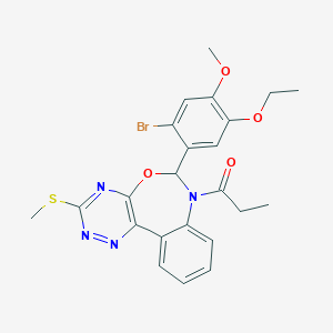 molecular formula C23H23BrN4O4S B307856 6-(2-Bromo-5-ethoxy-4-methoxyphenyl)-3-(methylsulfanyl)-7-propionyl-6,7-dihydro[1,2,4]triazino[5,6-d][3,1]benzoxazepine 