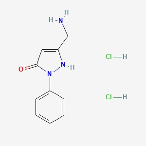 molecular formula C10H13Cl2N3O B3078652 5-(Aminomethyl)-2-phenyl-1H-pyrazol-3(2H)-one dihydrochloride CAS No. 1052552-99-4