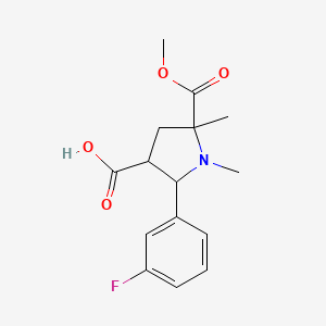 molecular formula C15H18FNO4 B3078671 2-(3-Fluorophenyl)-5-(methoxycarbonyl)-1,5-dimethyl-3-pyrrolidinecarboxylic acid CAS No. 1052611-06-9