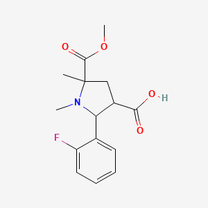 molecular formula C15H18FNO4 B3078672 2-(2-Fluorophenyl)-5-(methoxycarbonyl)-1,5-dimethyl-3-pyrrolidinecarboxylic acid CAS No. 1052611-30-9