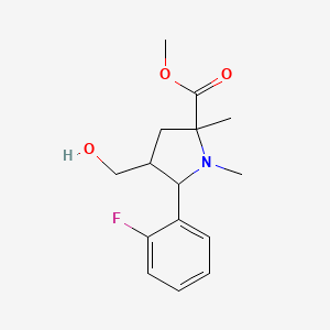 molecular formula C15H20FNO3 B3078676 Methyl 5-(2-fluorophenyl)-4-(hydroxymethyl)-1,2-dimethyl-2-pyrrolidinecarboxylate CAS No. 1052611-84-3