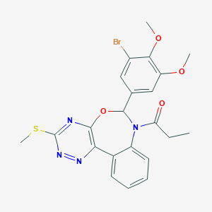 molecular formula C22H21BrN4O4S B307872 6-(3-Bromo-4,5-dimethoxyphenyl)-3-(methylsulfanyl)-7-propionyl-6,7-dihydro[1,2,4]triazino[5,6-d][3,1]benzoxazepine 