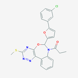 molecular formula C24H19ClN4O3S B307875 6-[5-(3-Chlorophenyl)-2-furyl]-3-(methylsulfanyl)-7-propionyl-6,7-dihydro[1,2,4]triazino[5,6-d][3,1]benzoxazepine 