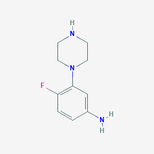 molecular formula C10H14FN3 B3078765 4-Fluoro-3-(piperazin-1-yl)aniline CAS No. 105377-03-5