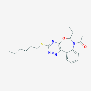 molecular formula C20H26N4O2S B307877 7-Acetyl-6-ethyl-3-(hexylsulfanyl)-6,7-dihydro[1,2,4]triazino[5,6-d][3,1]benzoxazepine 