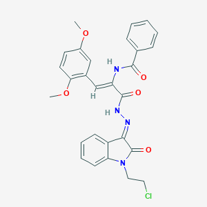 molecular formula C28H25ClN4O5 B307888 N-[(Z)-3-[(2E)-2-[1-(2-chloroethyl)-2-oxoindol-3-ylidene]hydrazinyl]-1-(2,5-dimethoxyphenyl)-3-oxoprop-1-en-2-yl]benzamide 