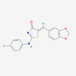 molecular formula C17H11FN2O3S B307900 (5Z)-5-(1,3-benzodioxol-5-ylmethylidene)-2-(4-fluoroanilino)-1,3-thiazol-4-one 