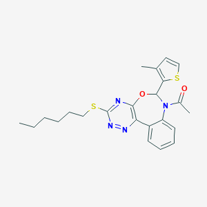 1-[3-(hexylsulfanyl)-6-(3-methylthiophen-2-yl)[1,2,4]triazino[5,6-d][3,1]benzoxazepin-7(6H)-yl]ethanone