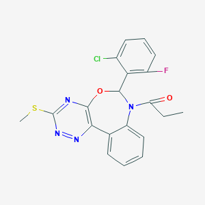 molecular formula C20H16ClFN4O2S B307907 6-(2-Chloro-6-fluorophenyl)-3-(methylsulfanyl)-7-propionyl-6,7-dihydro[1,2,4]triazino[5,6-d][3,1]benzoxazepine 