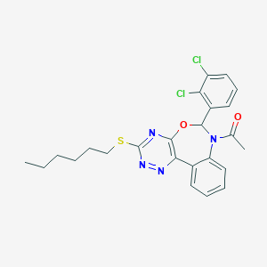 molecular formula C24H24Cl2N4O2S B307909 1-[6-(2,3-dichlorophenyl)-3-(hexylsulfanyl)[1,2,4]triazino[5,6-d][3,1]benzoxazepin-7(6H)-yl]ethanone 