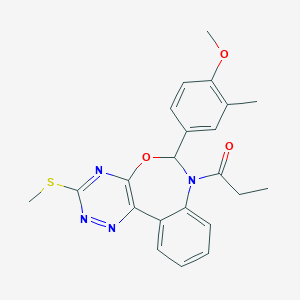 molecular formula C22H22N4O3S B307915 6-(4-Methoxy-3-methylphenyl)-3-(methylthio)-7-propionyl-6,7-dihydro[1,2,4]triazino[5,6-d][3,1]benzoxazepine 