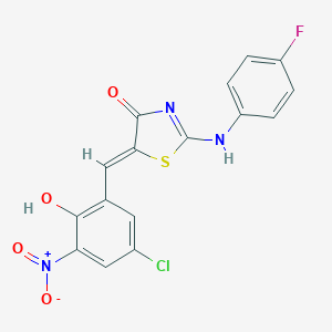 (5Z)-5-[(5-chloro-2-hydroxy-3-nitrophenyl)methylidene]-2-(4-fluoroanilino)-1,3-thiazol-4-one