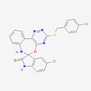 molecular formula C24H15Cl2N5O2S B307923 5-chloro-3'-[(4-chlorobenzyl)sulfanyl]-7'H-spiro[indole-3,6'-[1,2,4]triazino[5,6-d][3,1]benzoxazepin]-2(1H)-one 