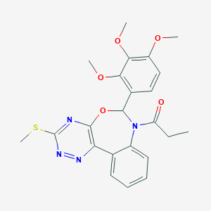 molecular formula C23H24N4O5S B307924 3-(Methylsulfanyl)-7-propionyl-6-(2,3,4-trimethoxyphenyl)-6,7-dihydro[1,2,4]triazino[5,6-d][3,1]benzoxazepine 