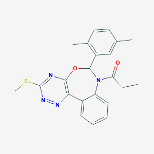 molecular formula C22H22N4O2S B307926 6-(2,5-Dimethylphenyl)-3-(methylsulfanyl)-7-propionyl-6,7-dihydro[1,2,4]triazino[5,6-d][3,1]benzoxazepine 
